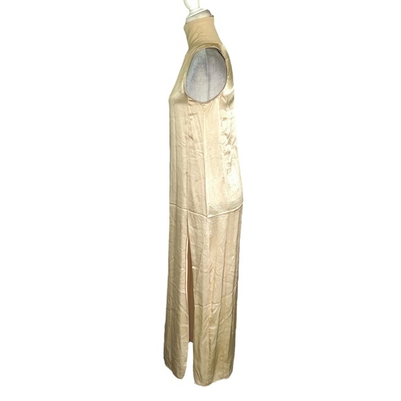NWT Zara Light Gold Beige Satin High Neck Sleeveless Rayon Slip Maxi Dress - S - Picture 9 of 16